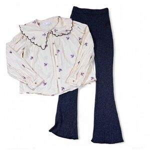 Zara Girls Long‎ Sleeve Blouse Flare Ribbed Leggings Set Size 11-12y